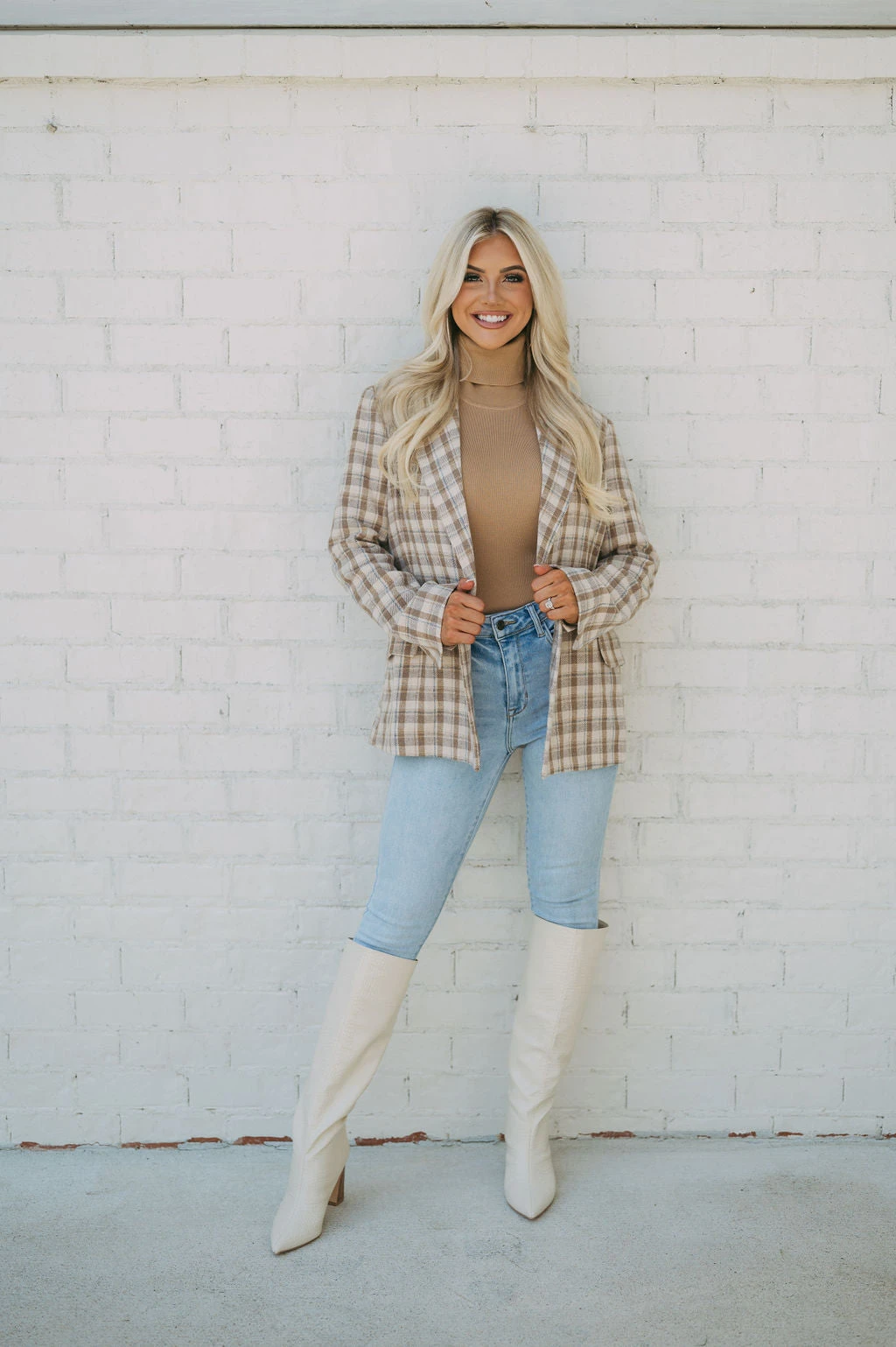 Cozy Plaid Blazer- Taupe - Image 6