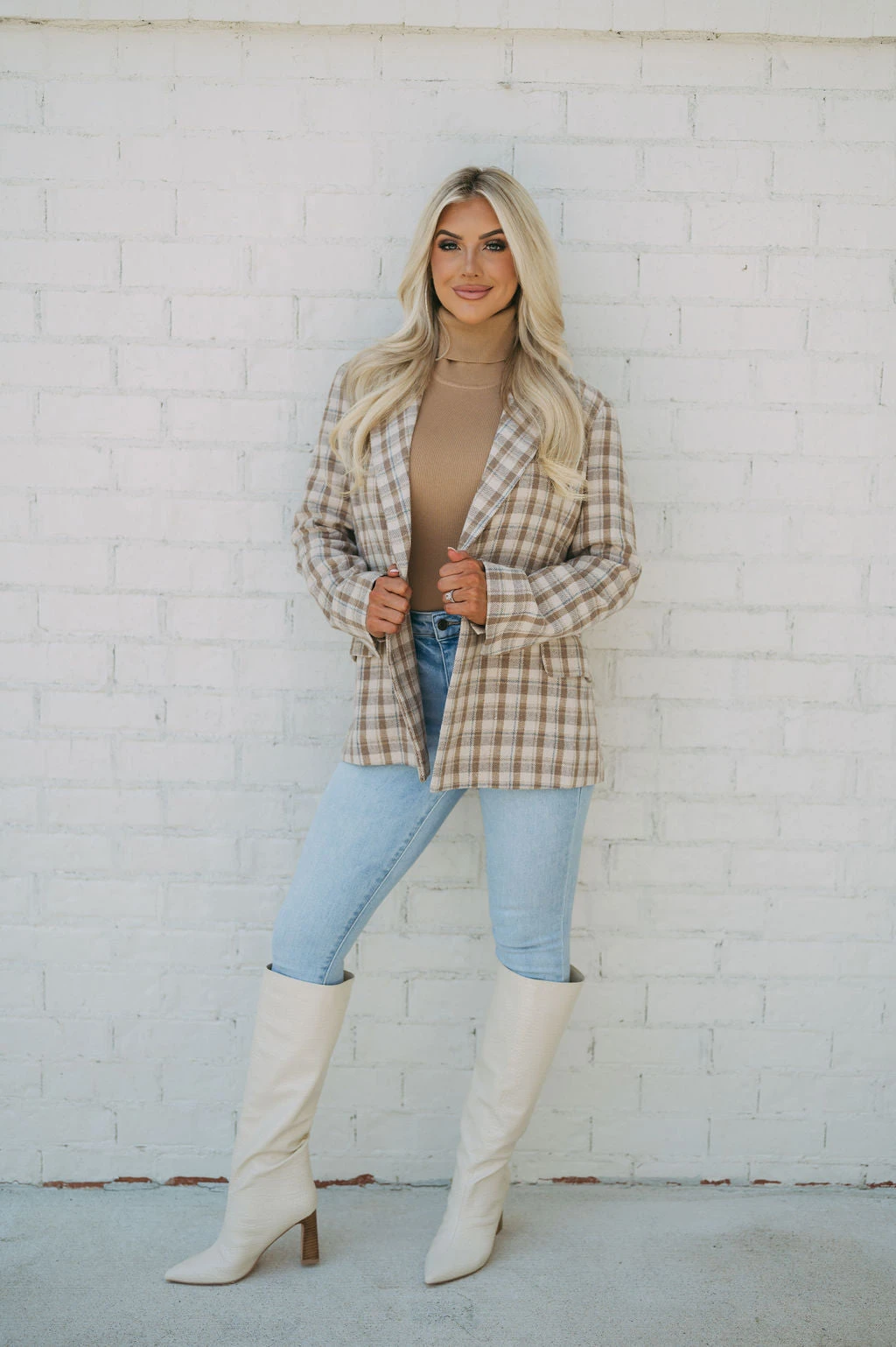 Cozy Plaid Blazer- Taupe - Image 9