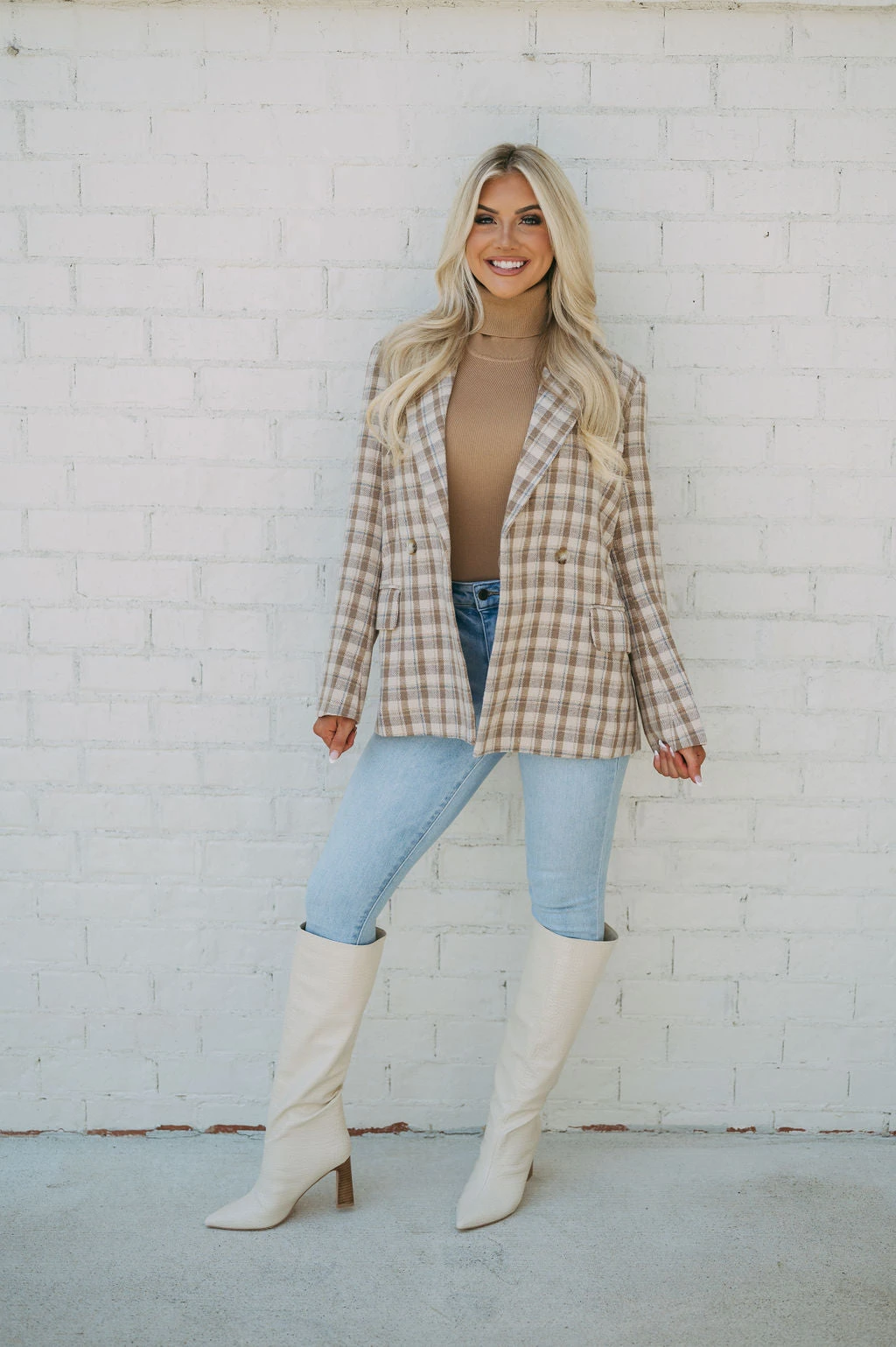Cozy Plaid Blazer- Taupe - Image 10