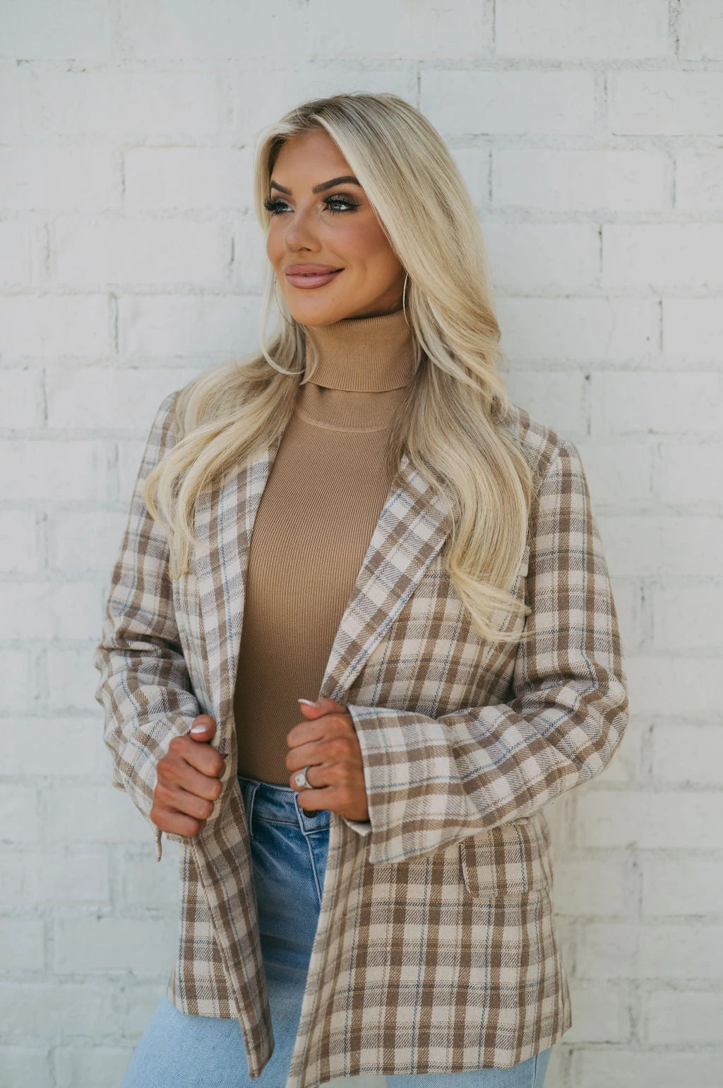 Cozy Plaid Blazer- Taupe - Image 11