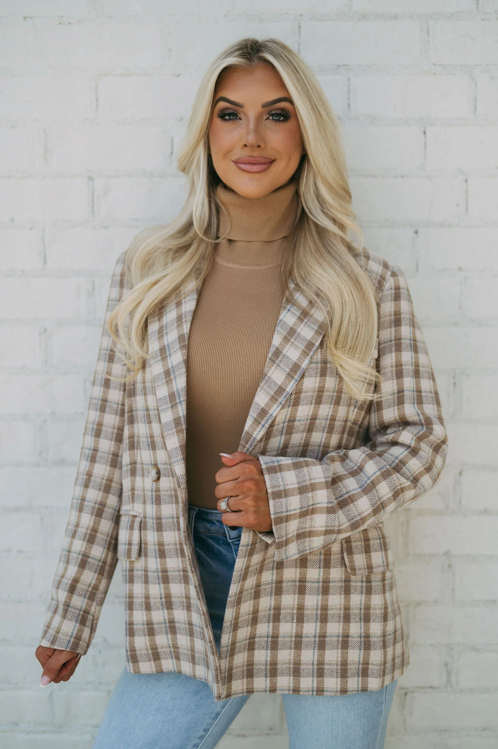 Cozy Plaid Blazer- Taupe - Image 4