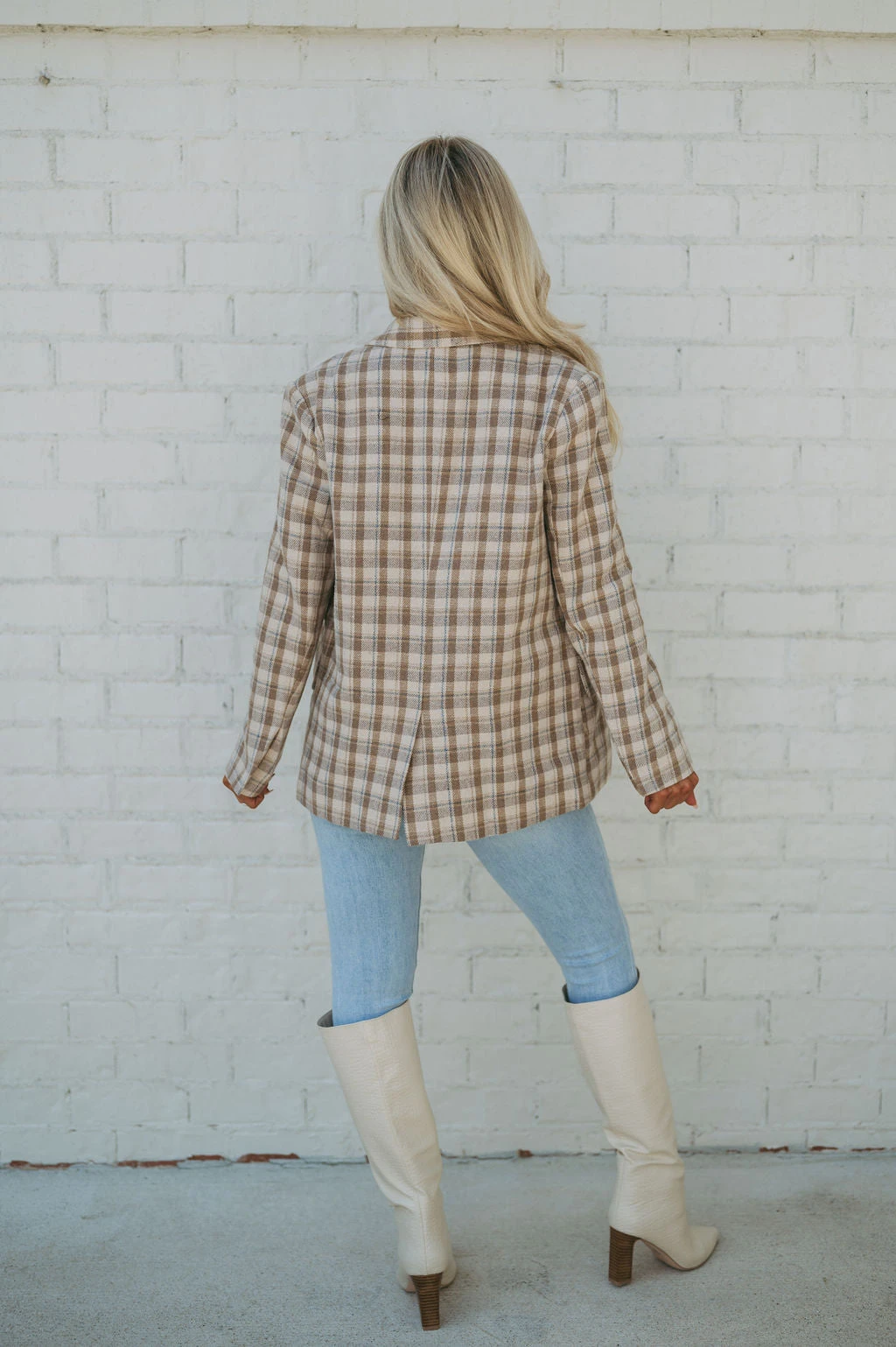 Cozy Plaid Blazer- Taupe - Image 13