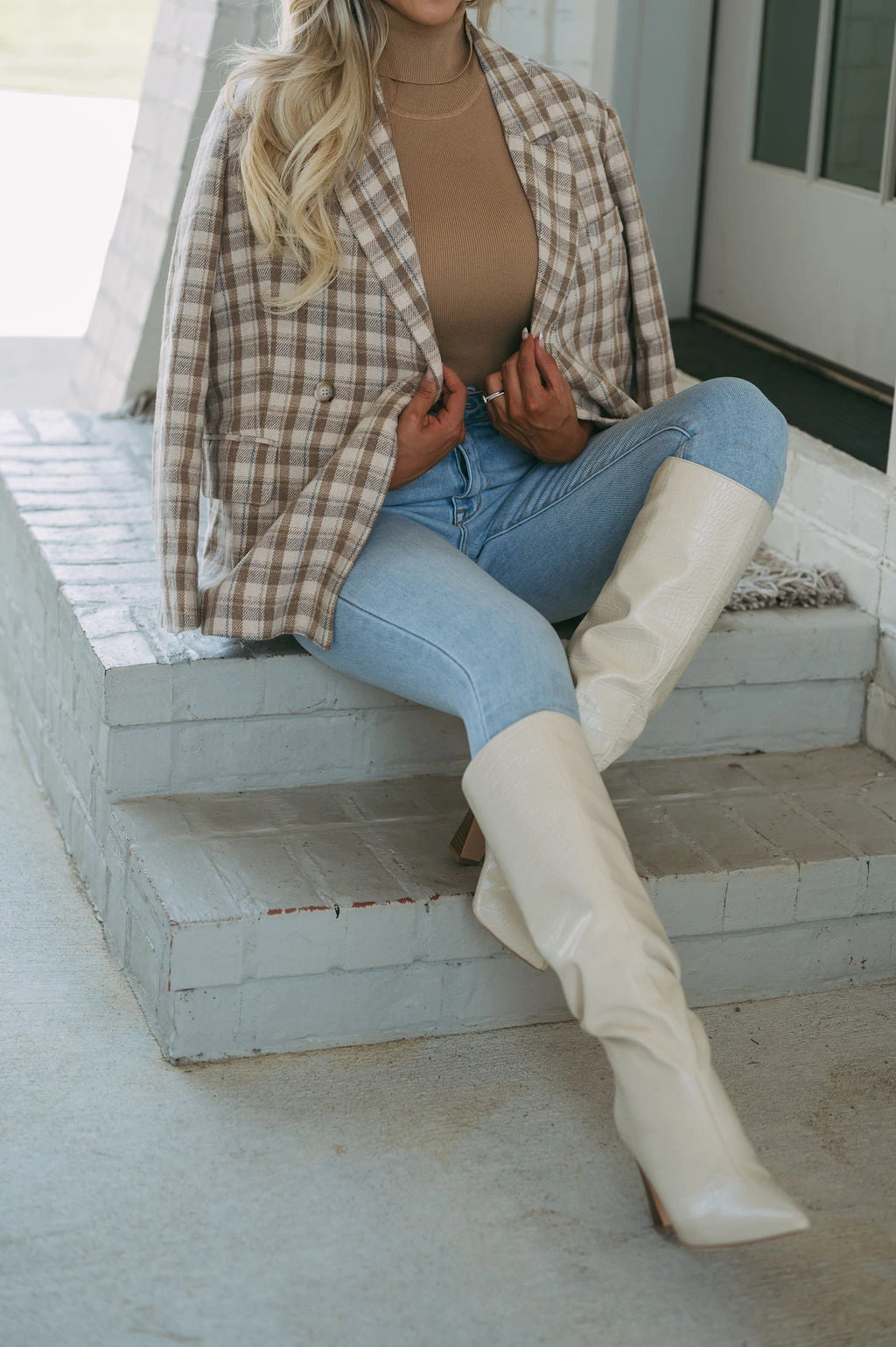 Cozy Plaid Blazer- Taupe - Image 14