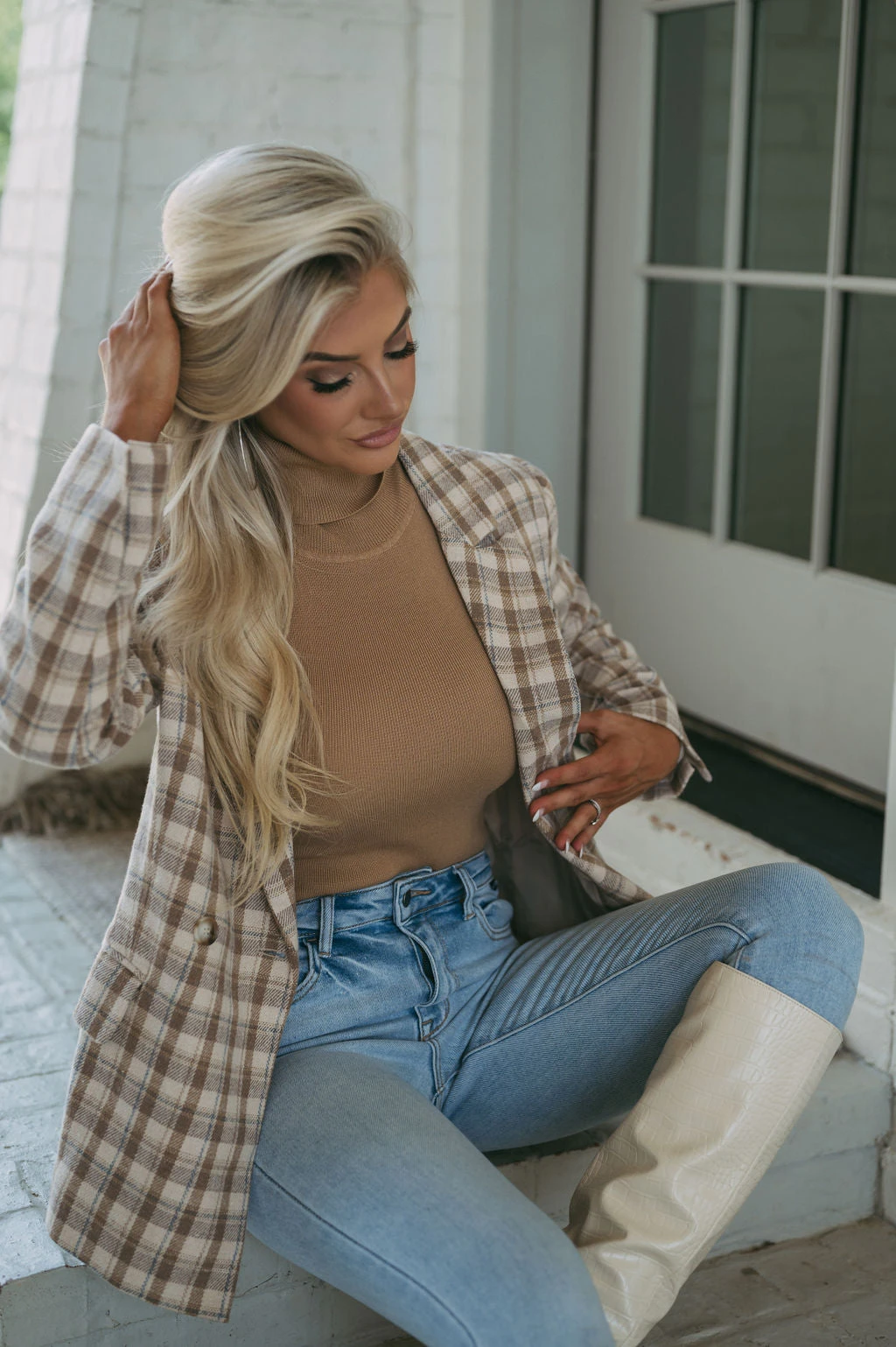 Cozy Plaid Blazer- Taupe - Image 15