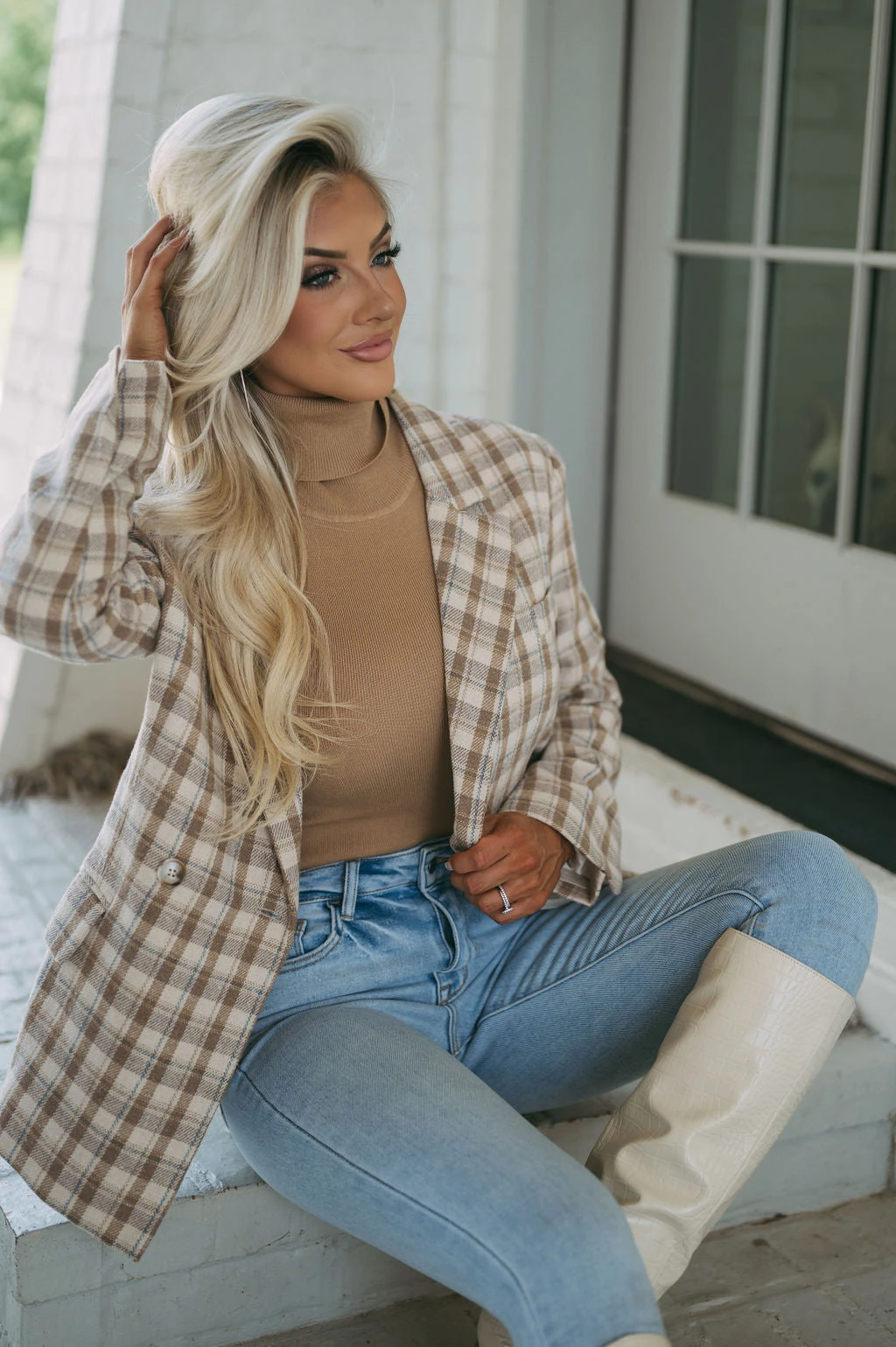 Cozy Plaid Blazer- Taupe - Image 16