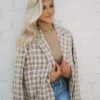 Cozy Plaid Blazer- Taupe