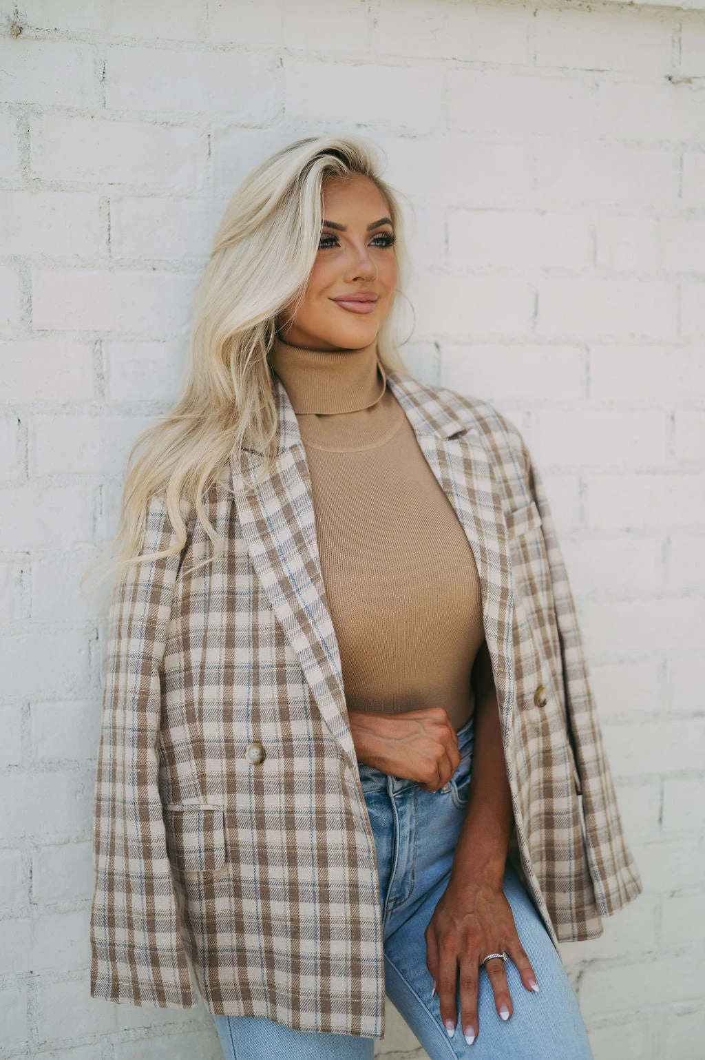 Cozy Plaid Blazer- Taupe - Image 18