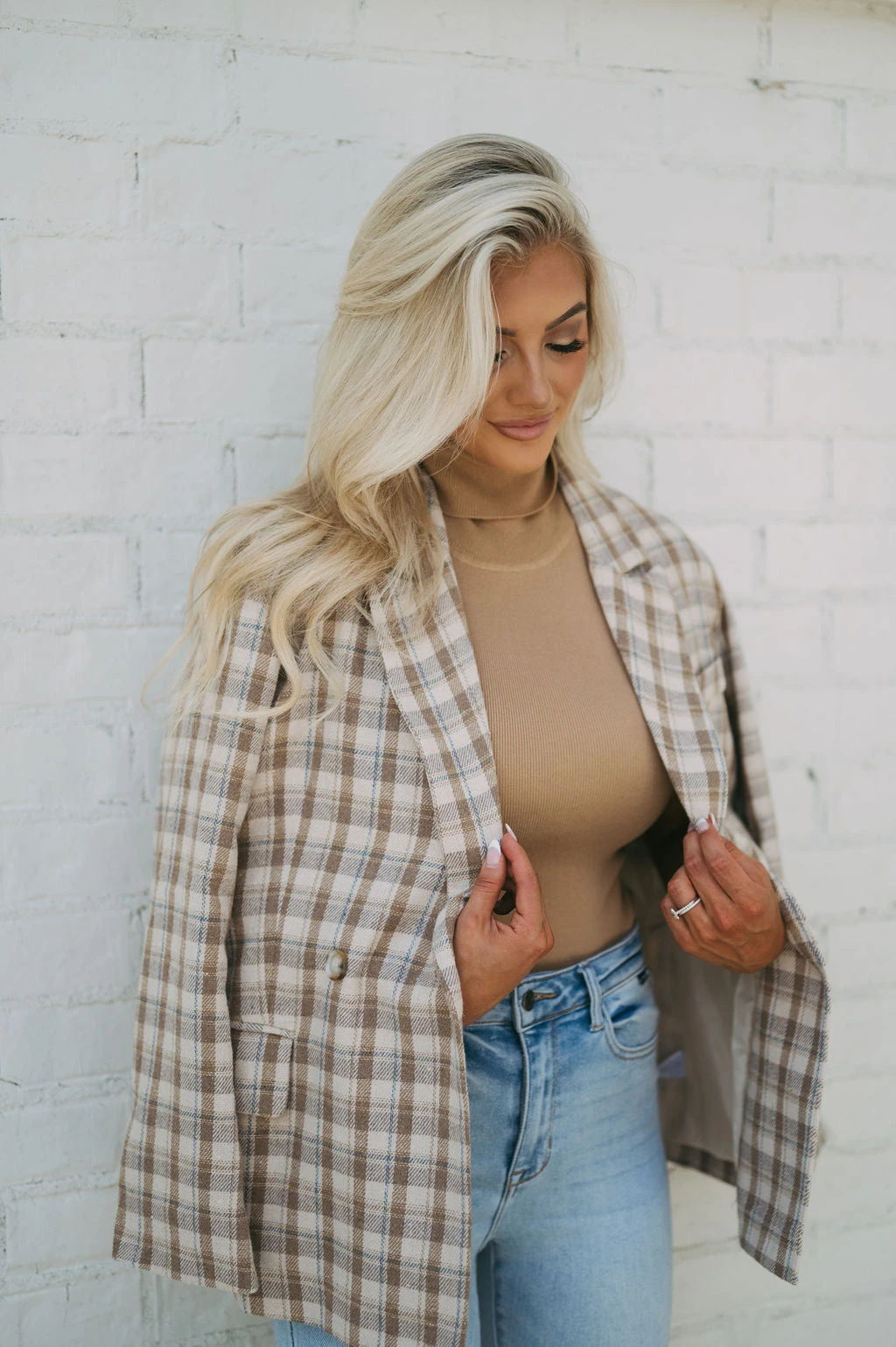 Cozy Plaid Blazer- Taupe - Image 19