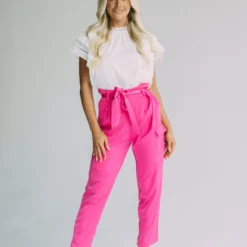 Paper Bag Waist Tie Pants- Pink