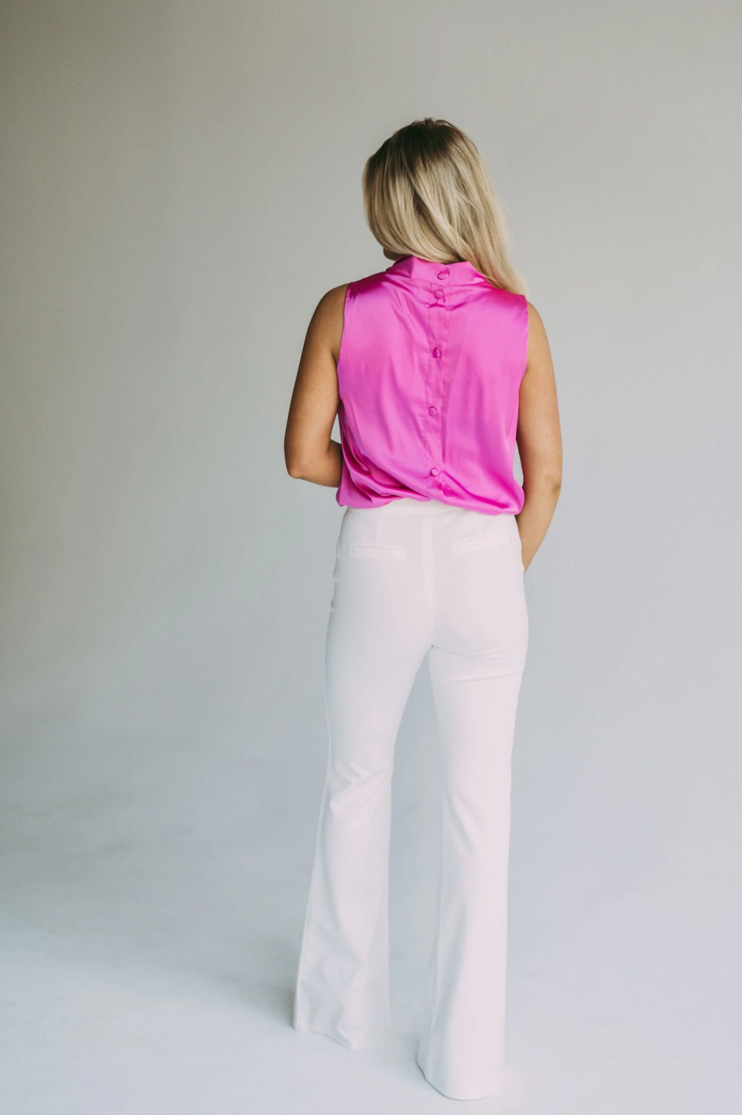 Satin Cowl Neck Sleeveless Top-Magenta - Image 7