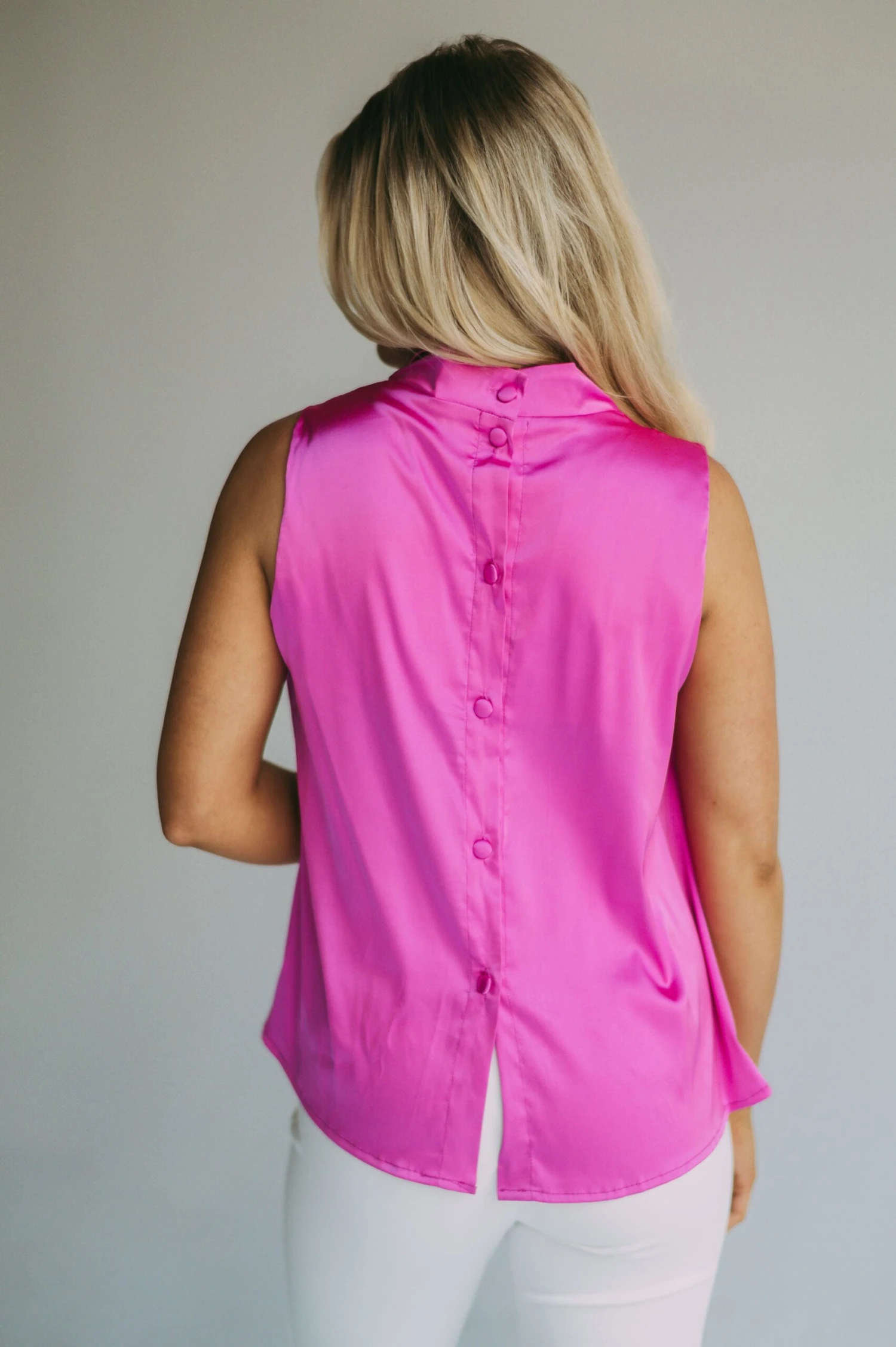Satin Cowl Neck Sleeveless Top-Magenta - Image 6