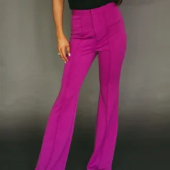 High Rise Front Seam Pants- Magenta