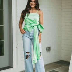 Satin Sash Top-Green