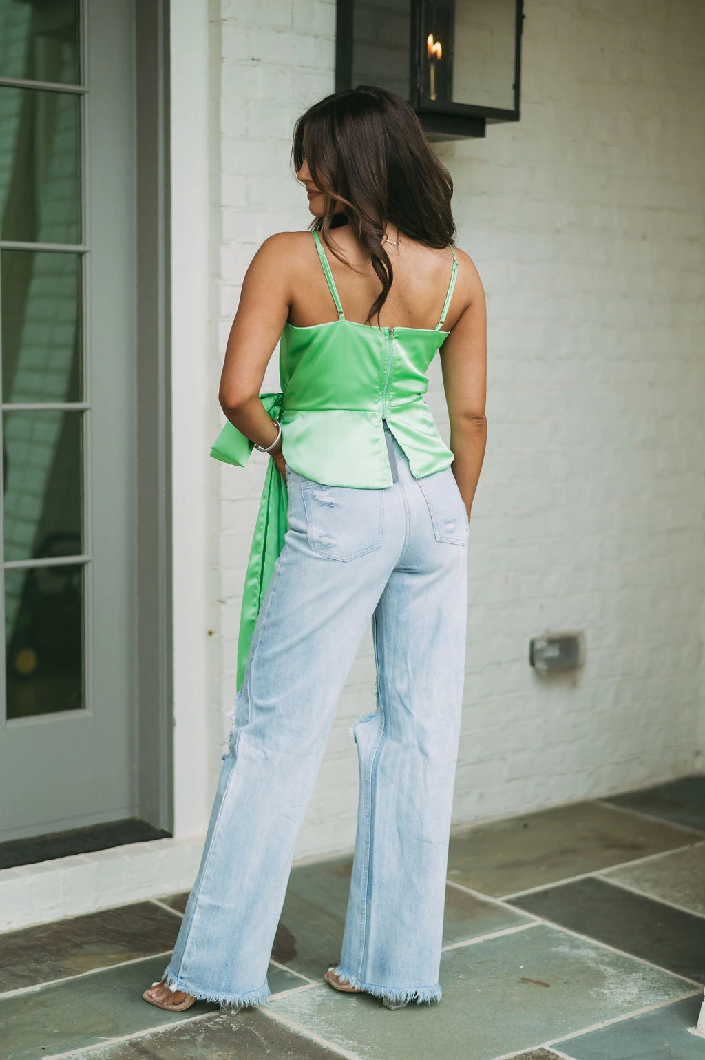 Satin Sash Top-Green - Image 6
