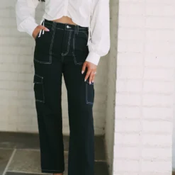 Stitched Cargo Pants-Black