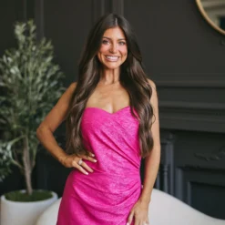 Blaire Textured Romper- Fuchsia