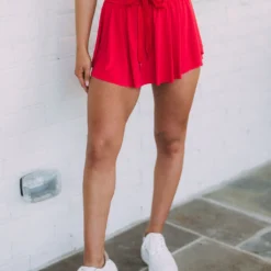 Drawstring Active Skirt-Red