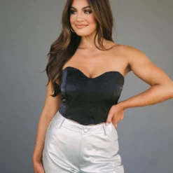 Satin Corset Top- Black