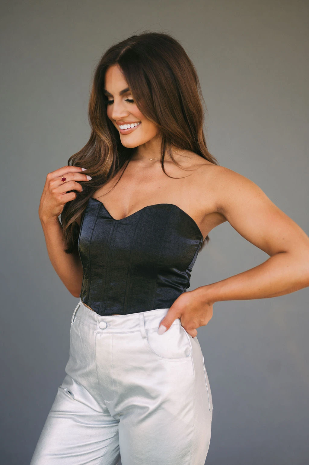 Satin Corset Top- Black - Image 6