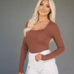 Square Neck Bodysuit- Brown