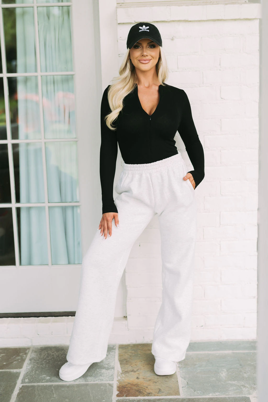 Quarter Zip Ribbed Top-Black - Image 2