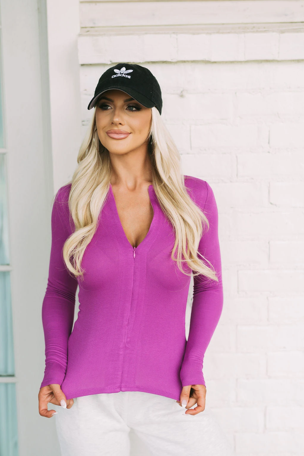 Quarter Zip Ribbed Top-Orchid - Image 6