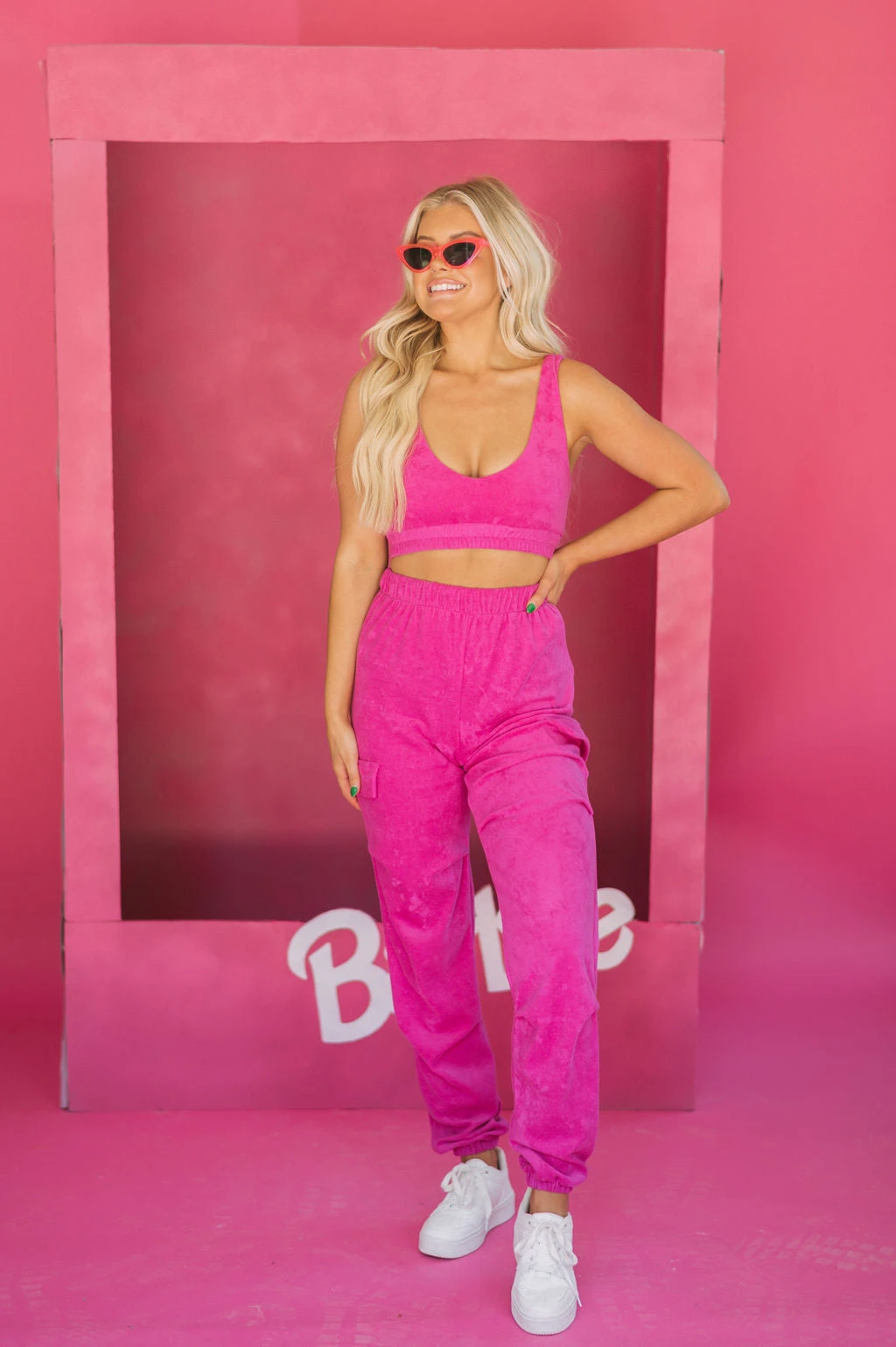 Terry Cloth Crop Top & Jogger Set- Pink - Image 4