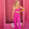 Terry Cloth Crop Top & Jogger Set- Pink