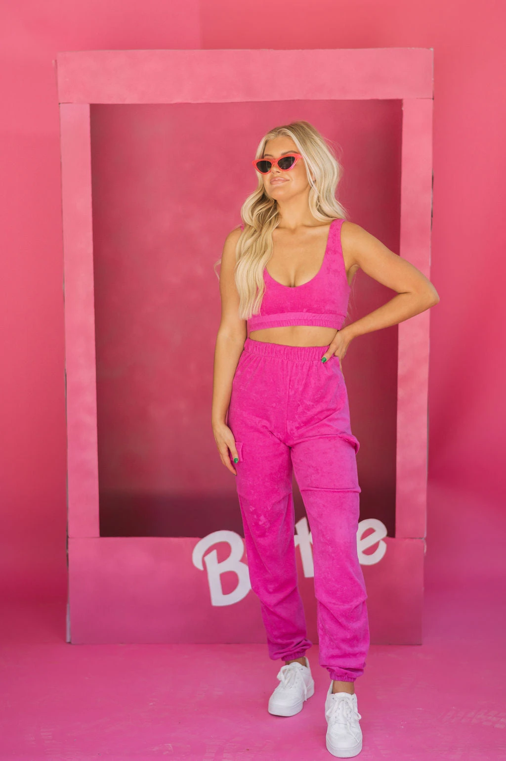 Terry Cloth Crop Top & Jogger Set- Pink