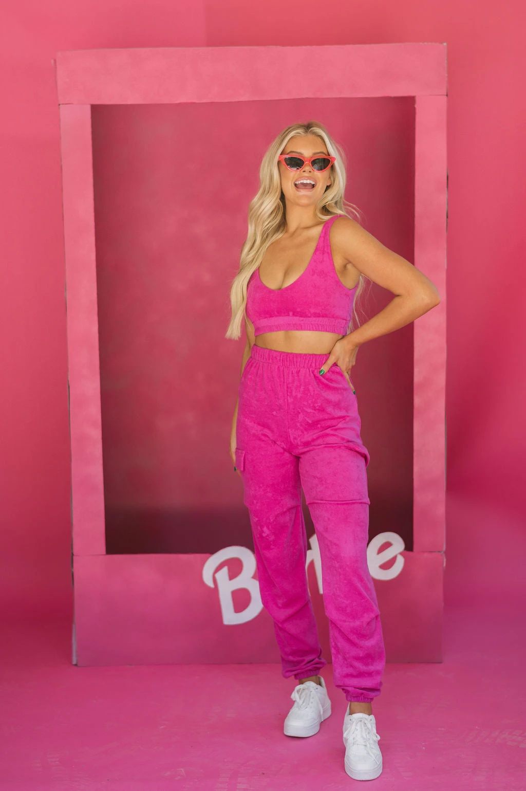 Terry Cloth Crop Top & Jogger Set- Pink - Image 2