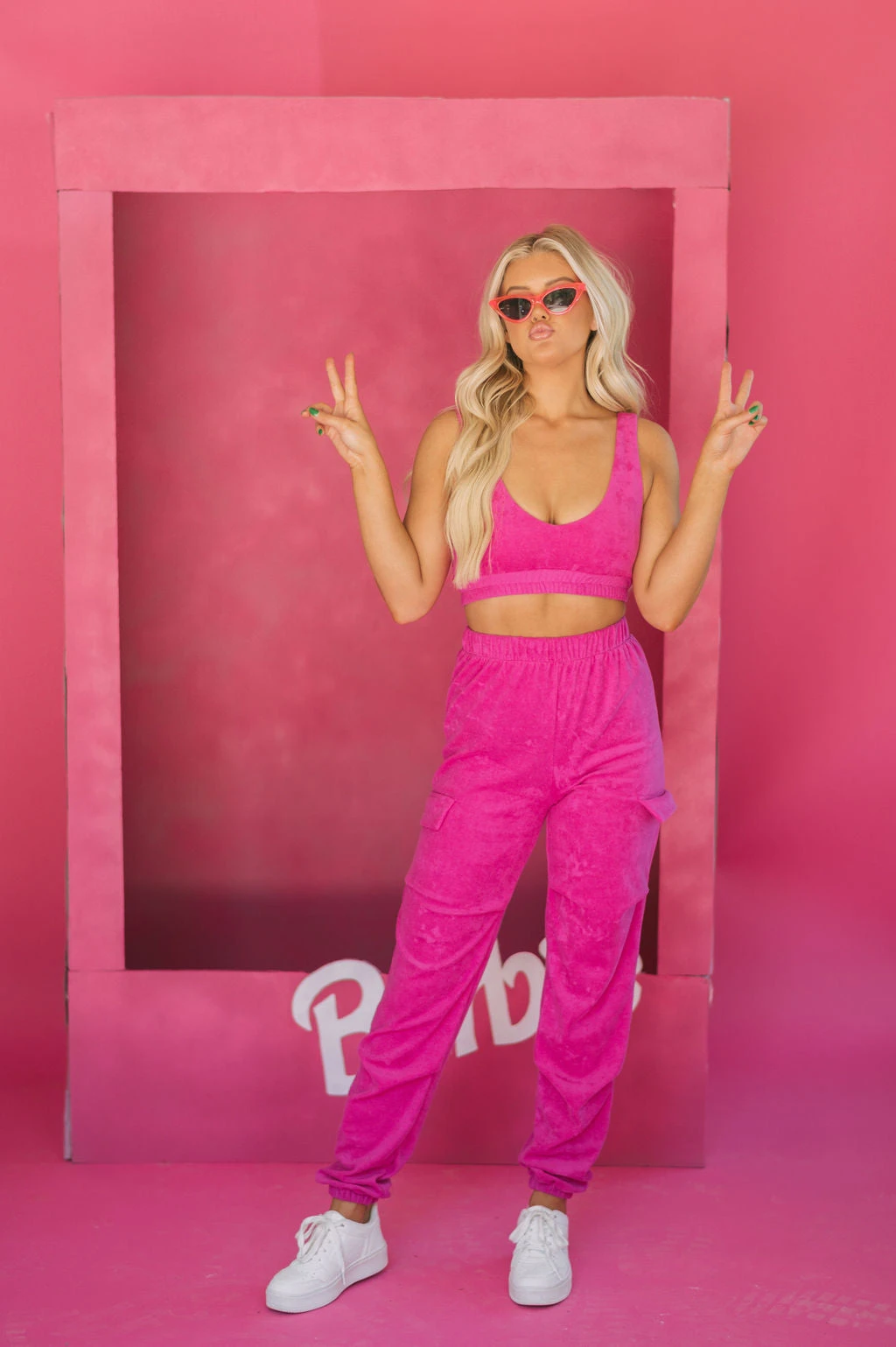 Terry Cloth Crop Top & Jogger Set- Pink - Image 5