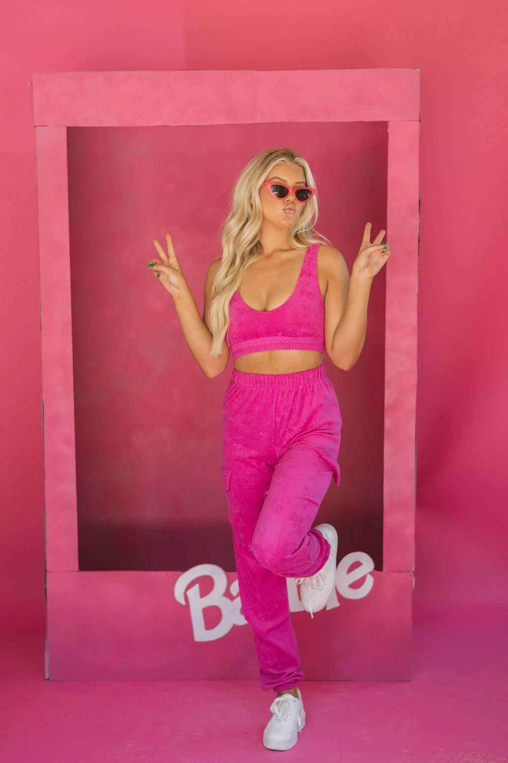 Terry Cloth Crop Top & Jogger Set- Pink - Image 6