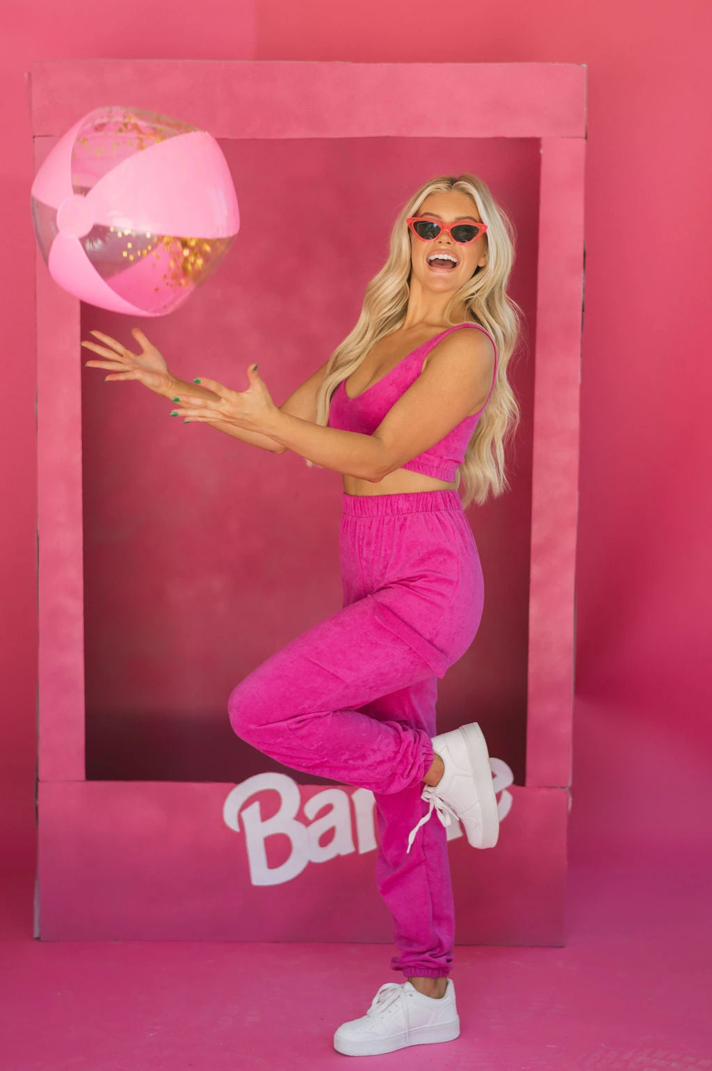 Terry Cloth Crop Top & Jogger Set- Pink - Image 7