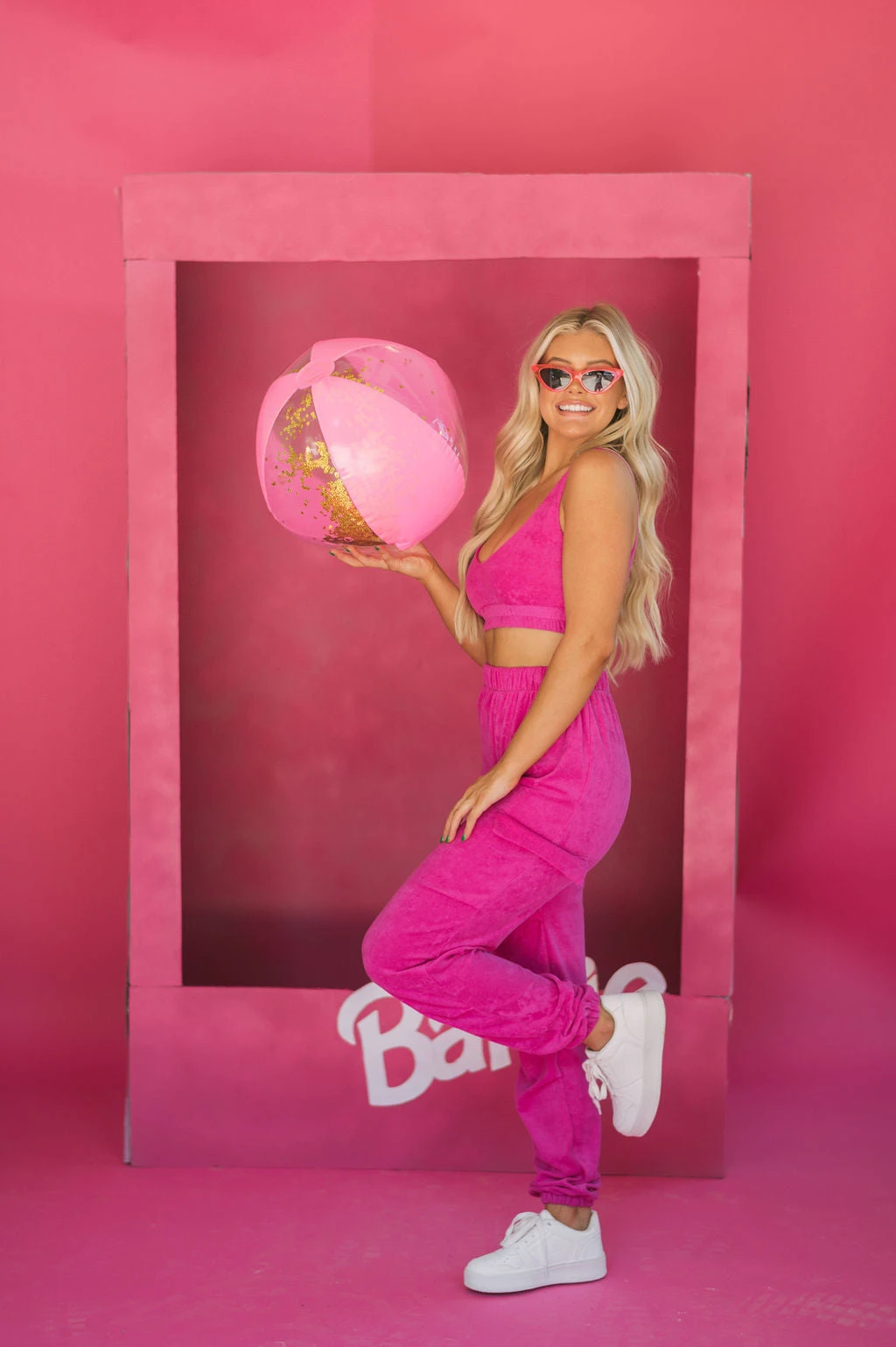 Terry Cloth Crop Top & Jogger Set- Pink - Image 8