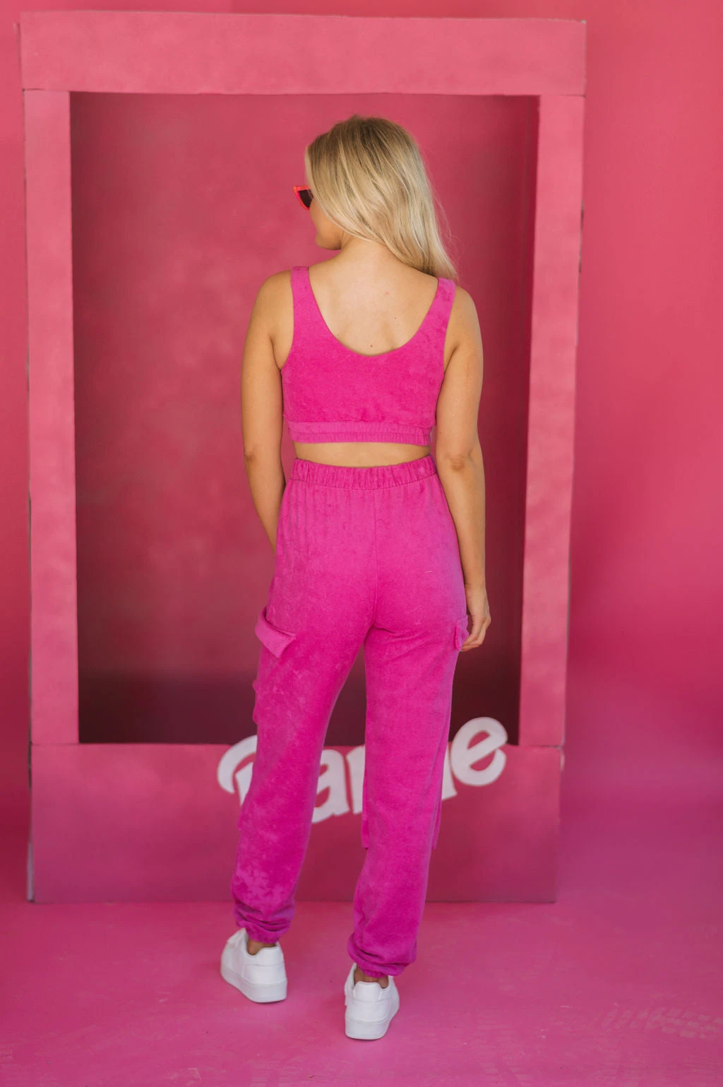 Terry Cloth Crop Top & Jogger Set- Pink - Image 9