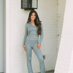 Zip Up Hoodie And Pants Set- Heather Grey