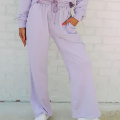 Wide Leg Drawstring Pants-Lavender