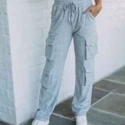 Textured French Terry Cargo Pants-Heather Grey