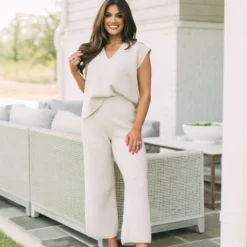 Cozy Knit Cropped Pants- Oatmeal