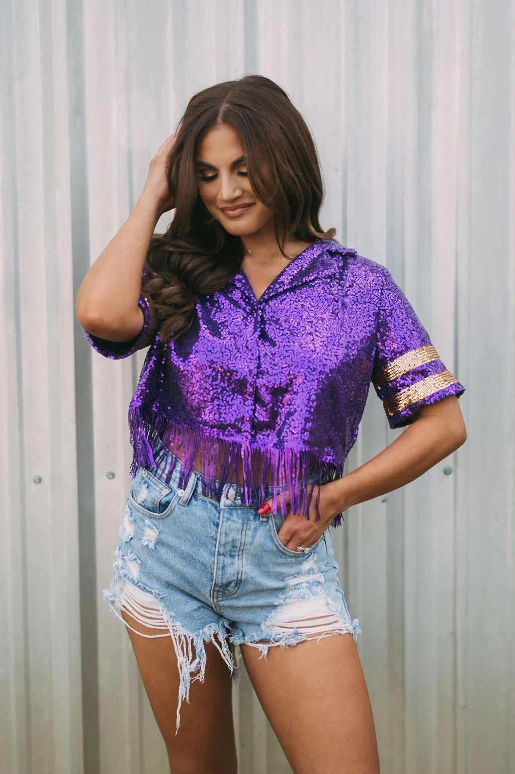 Sequin Jersey Top- Purple - Image 4