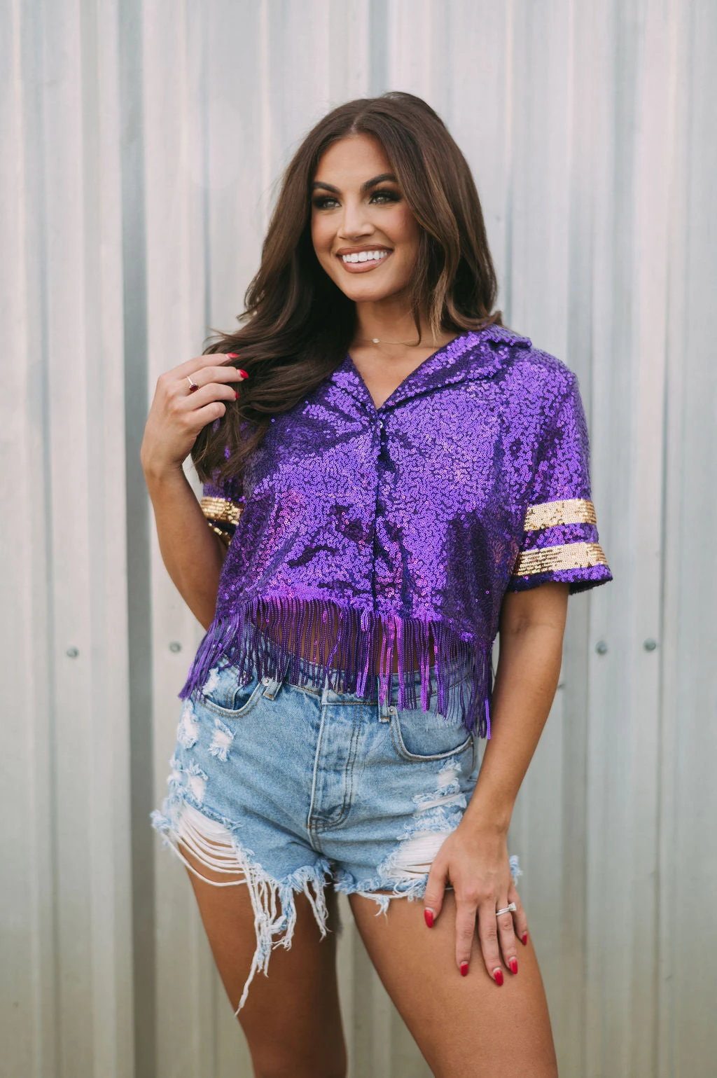 Sequin Jersey Top- Purple