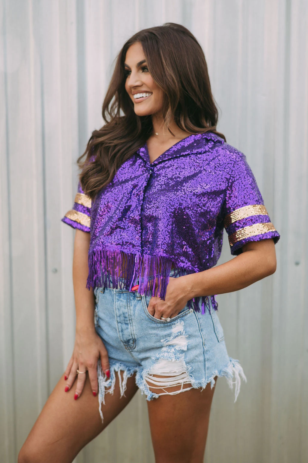 Sequin Jersey Top- Purple - Image 5