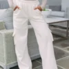 High Rise Cargo Sweatpants- Ivory