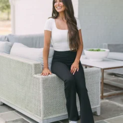 Raw Hem Flare Pants- Black