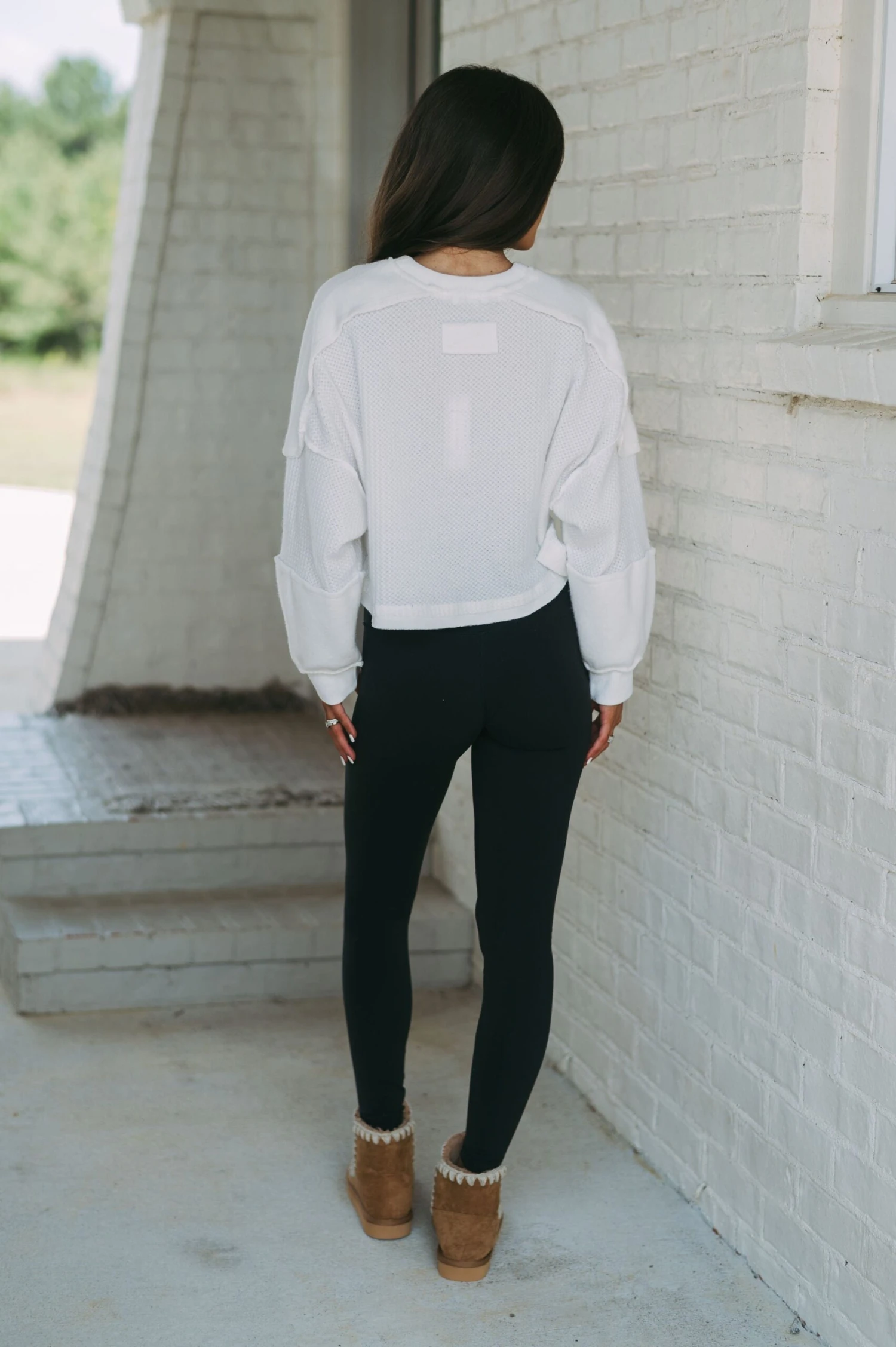 Waffle Knit Crop Sweater-White - Image 9