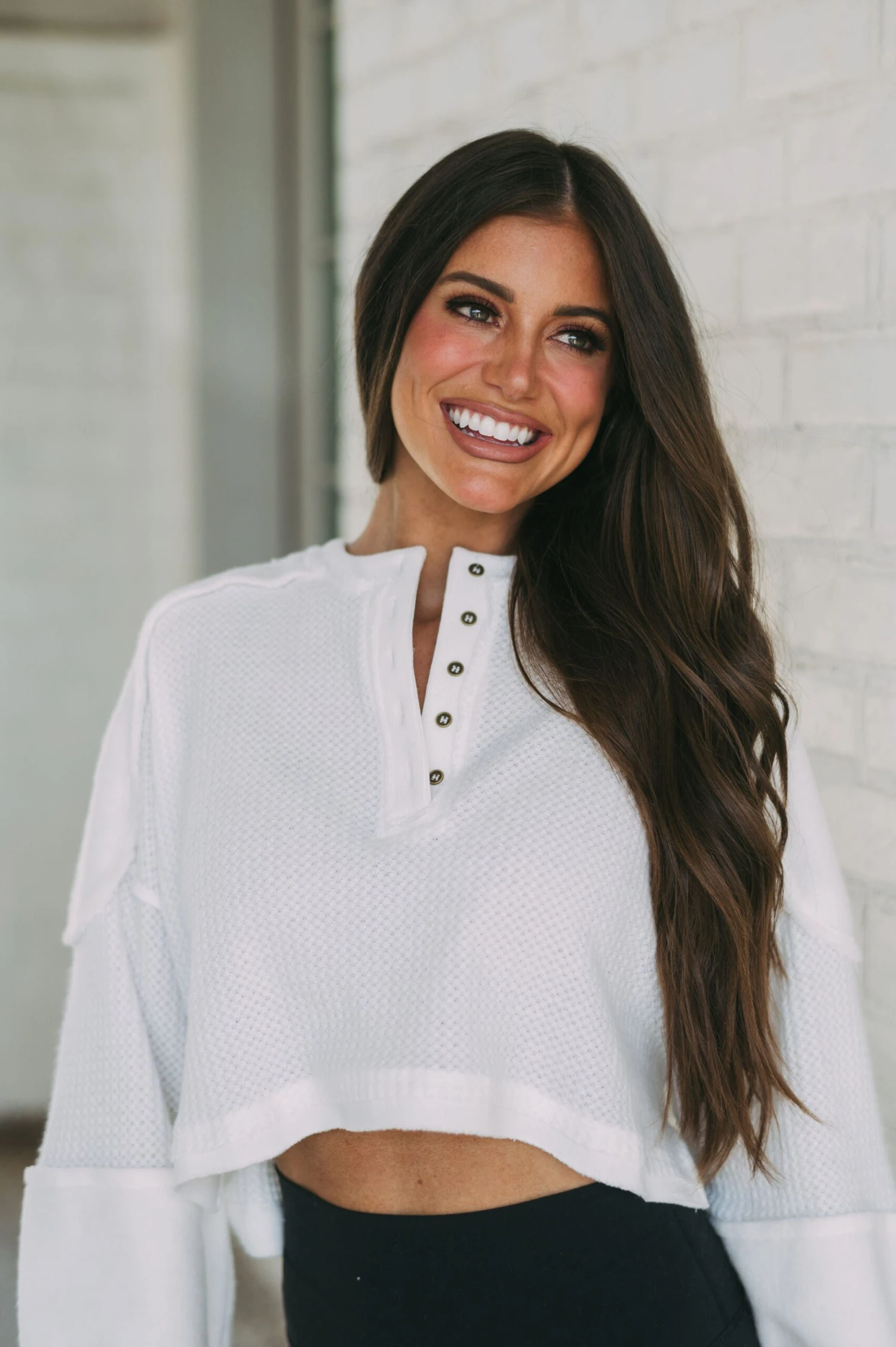 Waffle Knit Crop Sweater-White - Image 2