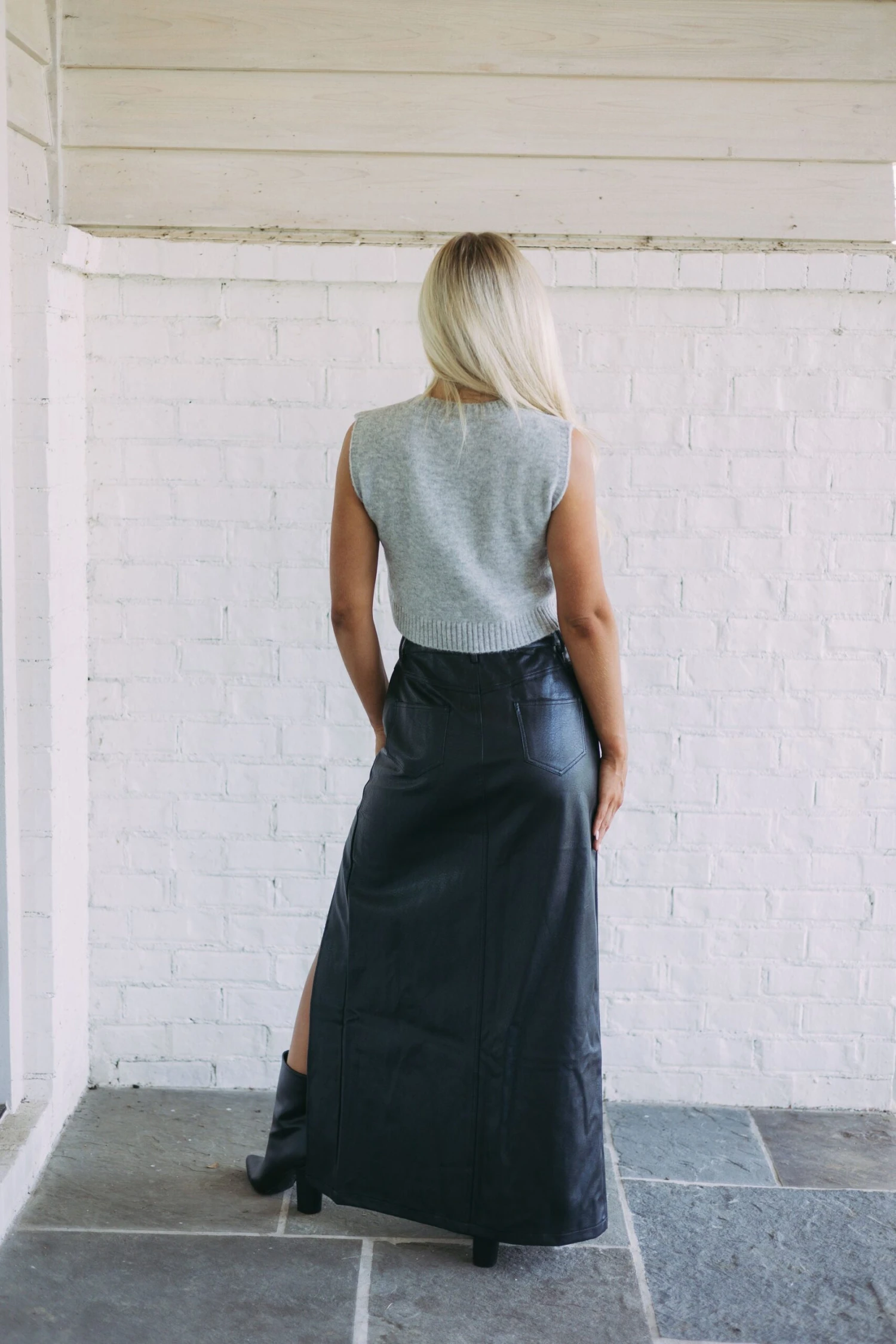 Sweater Knit Cropped Vest- Heather Grey - Image 8