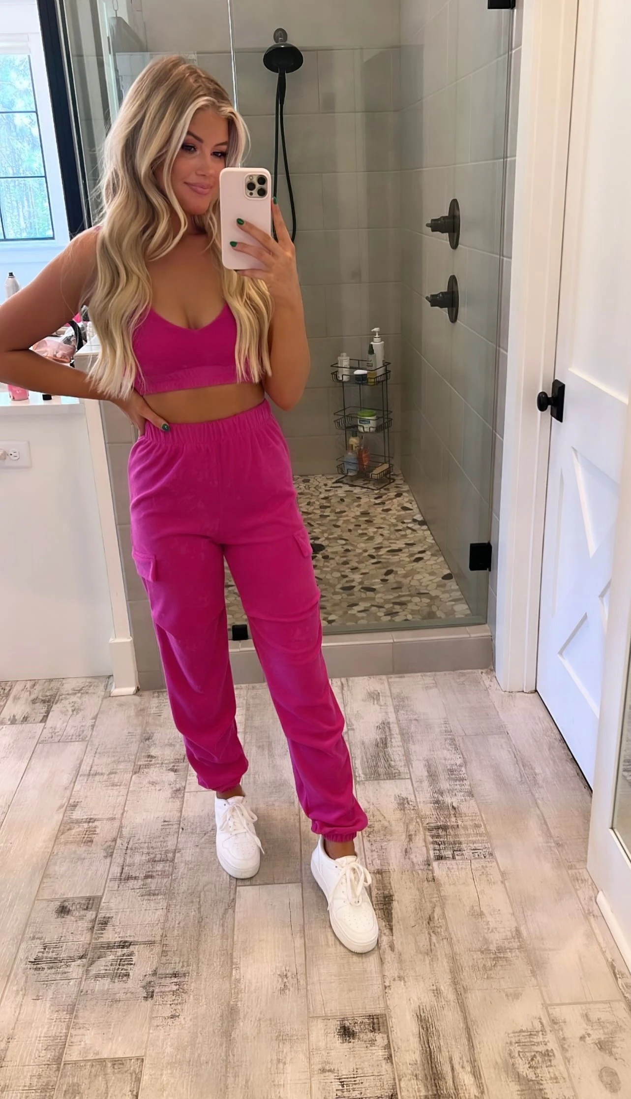 Terry Cloth Crop Top & Jogger Set- Pink - Image 3