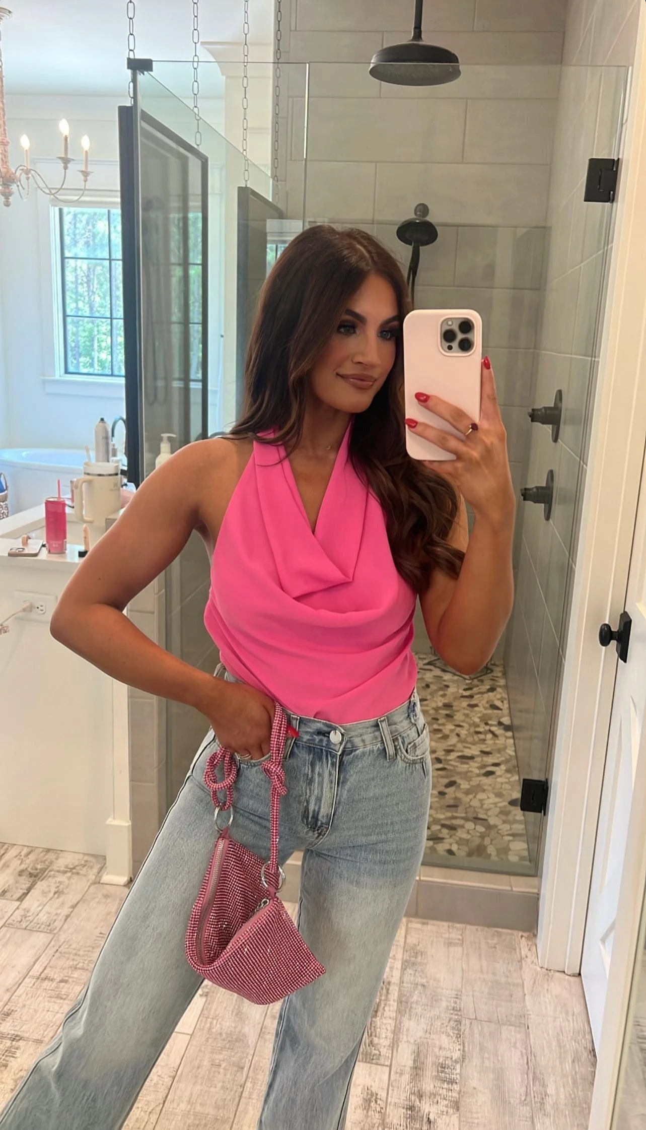 Kelsey Cowl Neck Top- Pink - Image 2