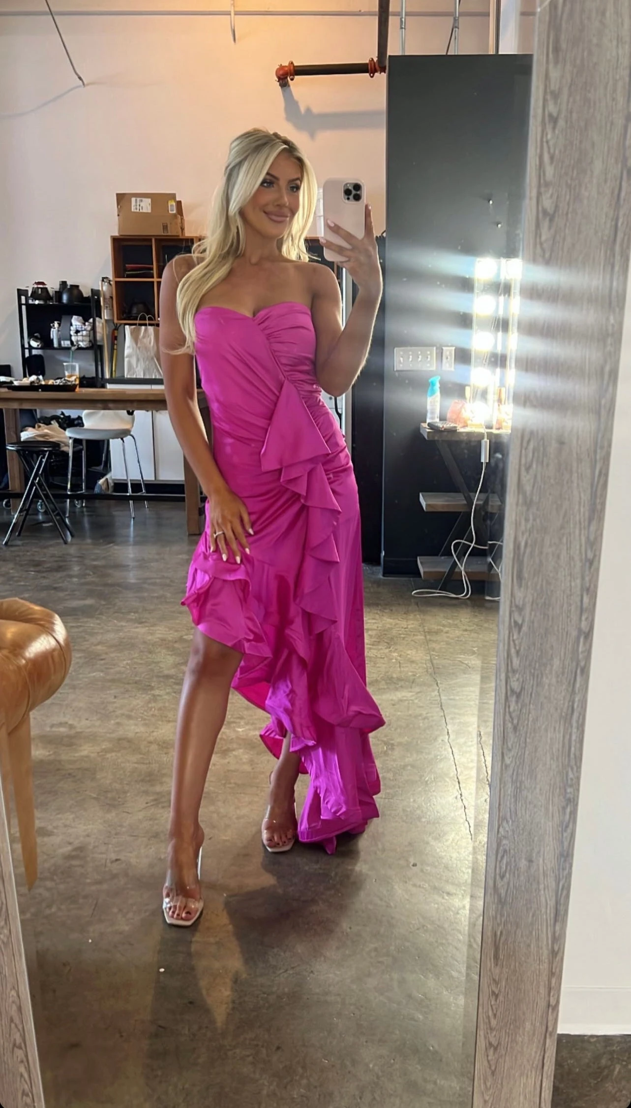 High Low Satin Dress- Fuchsia - Image 4